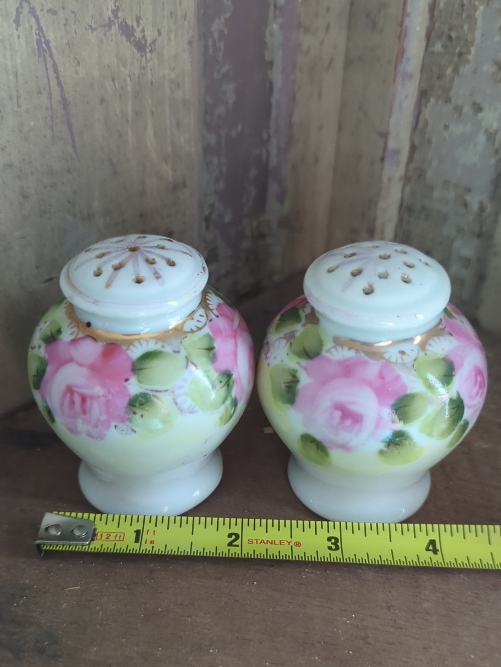 Hand-Painted Pink Rose Porcelain Salt and Pepper Shakers - Floral Home Accent - Picture 5 of 5